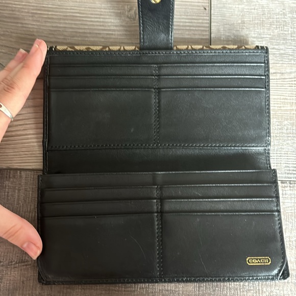 Coach Signature C Brown Canvas Leather Trim Credit Card Bifold Long Wallet - Picture 10 of 10